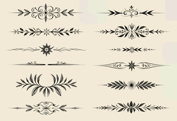 An elegant collection of vintage-inspired decorative dividers and floral page ornaments, a perfect hand-drawn set for classic invitations, book design, and typography.
