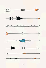 A modern and minimalist collection of diverse tribal-style arrow icons, a versatile set of clean vector design elements for branding, infographics, and web navigation.
