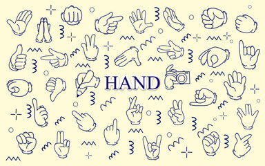 Hand gesture icon set doodle style hand sign