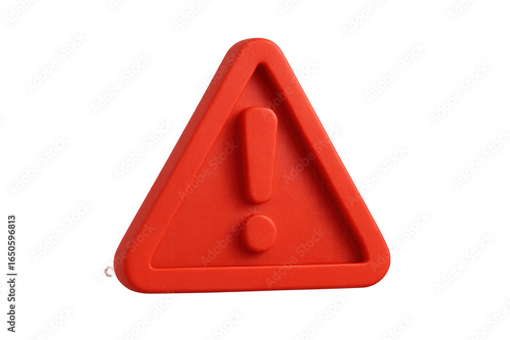 Fototapete 3d rendering of a red warning triangle sign featuring an exclamation mark, isolated on a transparent