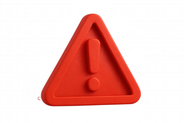 3d rendering of a red warning triangle sign featuring an exclamation mark, isolated on a transparent background