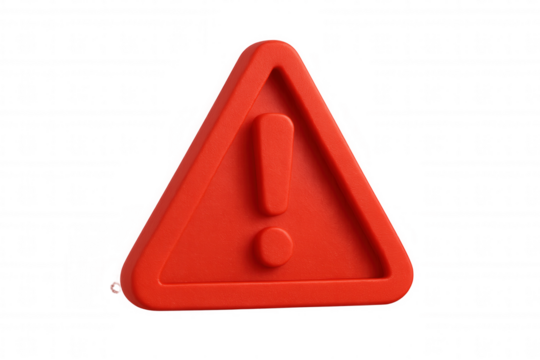 3d rendering of a red warning triangle sign featuring an exclamation mark, isolated on a transparent background
