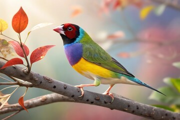 Fototapeta premium Graceful common greenfinch bird on branch