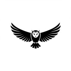 Fototapeta premium Elegant black owl silhouette with wings outstretched, a powerful emblem of nocturnal wisdom and mystery.