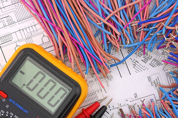 A digital multimeter for measuring the parameters of electrical circuits. Close-up. 
