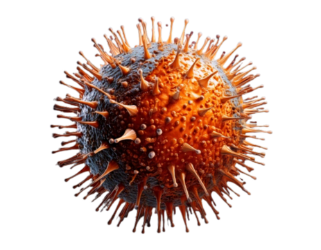 Untitled design - Breaking Omicron Variant Virus with Cracks and Disintegrating Spikes, Destruction Concept, Isolated on Transparent Background