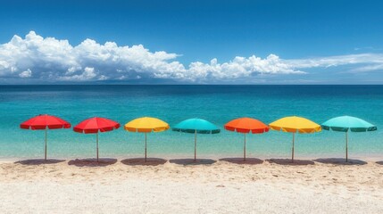 Fototapeta premium Colorful Beach Umbrellas on Tropical Sand