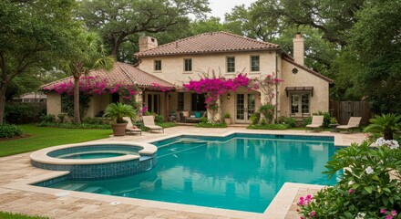 Mediterranean Villa with Pool, Hot Tub and Blooming Bougainvillea