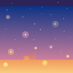 Fototapeta premium Enchanting night sky with glowing lanterns and distant stars