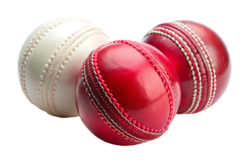 cricket balls of red, white and pink color isolated on  white background, PNG.AI Generated.