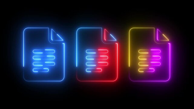 glowing neon PDF file icon flat style document or presentation icon. template for web site icon animation.