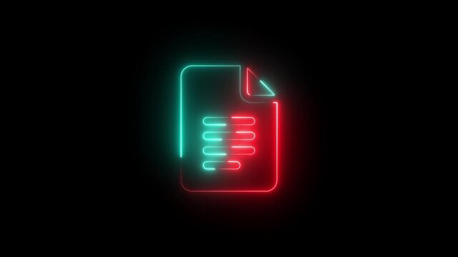glowing neon PDF file icon flat style document or presentation icon. template for web site icon animation.