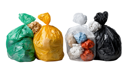 Colorful Bags of Trash: a collection of vibrant trash bags, each tightly sealed and ready for disposal.