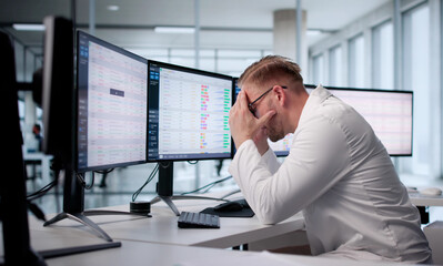 Exhausted Accountant Feeling Overwhelmed By Invoices