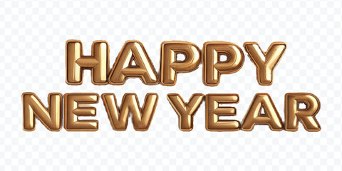 realistic 3d happy new year 3d typography text made by with different gold colour helium balloons balloon isolated on transparent background