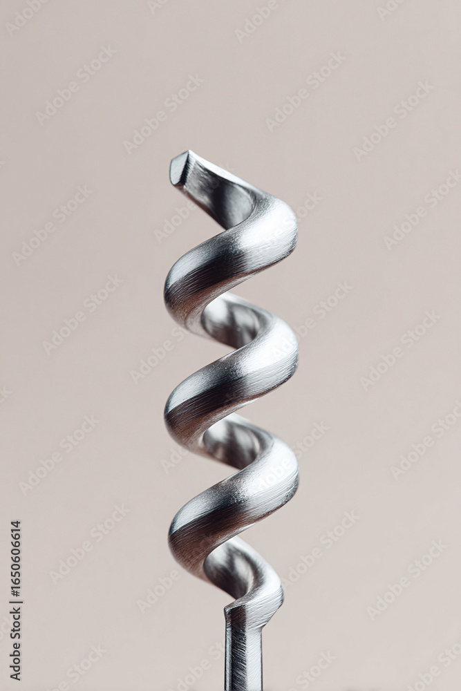 Poster elegant macro shot of a metal corkscrew. could represent precision, extraction, solution, or a twist
