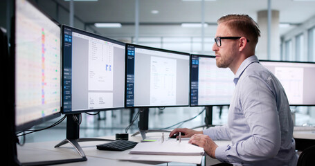 Young Male Accountant Using Electronic Software