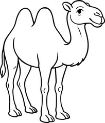 Fototapeta premium Bactrian Camel Illustration – Black and White Line Art of Two-Humped Desert Animal