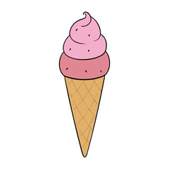 A sweet strawberry pink ice cream cone, swirled to perfection in a crisp waffle cone, offering a creamy, fruity delight that’s refreshing and irresistible on any day.
