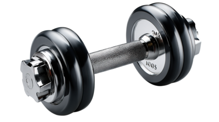 Dumbbell of Power: A polished black dumbbell, sleek and modern, rests poised, embodying strength and fitness, ready for a workout.