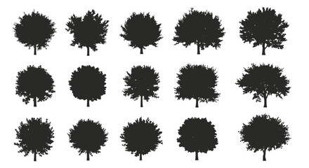 Diverse tree silhouette collection for landscape designs and ecological projects with various shapes and sizes