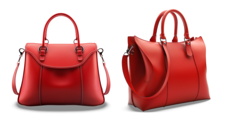Red Handbag Duo: Two elegant, red leather handbags showcase stylish design and exquisite craftsmanship, poised to capture the essence of sophistication and fashion appeal.