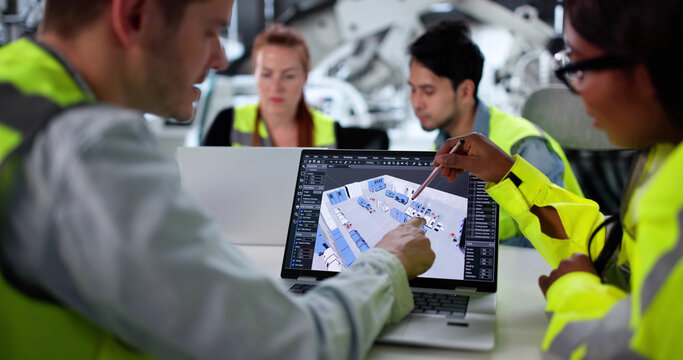 Diverse Team Of Young Designers Optimizing Electric Car Manufacturing