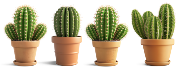 Desert Bloom: An array of vibrant cacti in terracotta pots, displaying the beauty of desert flora in a clean, studio setting. 