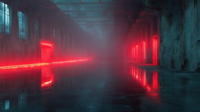 Cyberpunk-inspired minimal techno warehouse