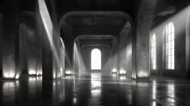 Cyberpunk-inspired minimal techno warehouse