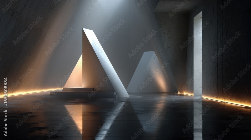 Poster geometric light structures in a minimalist techno setting