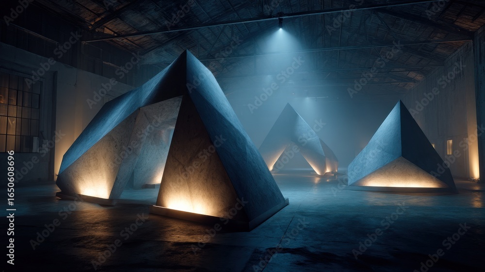 Poster geometric light structures in a minimalist techno setting