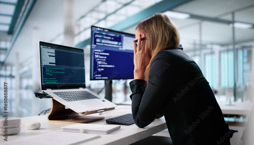 Aufkleber stressed software engineer fixes broken code