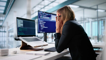 Stressed Software Engineer Fixes Broken Code