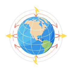 Earth magnetic field globe electromagnetic energy science geophysics education magnet geographical arrows magnetism repel attract direction planet rotation scheme illustration icon ... See More