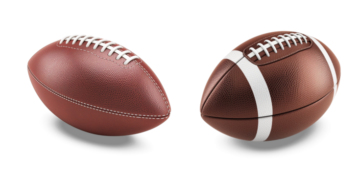 Football Focus: An eye-level perspective on a studio shot, capturing the classic oval shape, intricate stitching, and brown surface of a professional American football, highlighting the game.