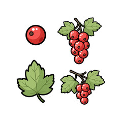 Collection of fresh blueberry illustrations with leaves and branches. Set of cartoon berry icons isolated on a white background.