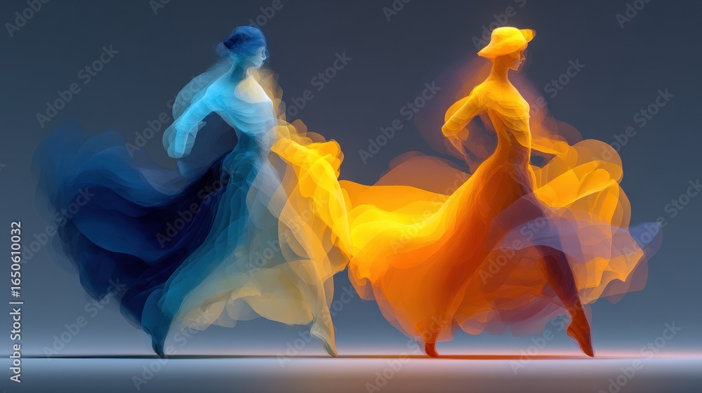 Poster stylized dancer forms with minimal color and motion blur