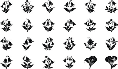 Fototapeta premium Black Floral Silhouette Vector Icons Set – Decorative Botanical Flower Clipart Bundle for Logos, Patterns, Invitations, and Digital Art
