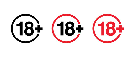Eighteen plus icon. Age restriction warning sign. Adults only symbol