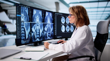 Senior Woman Neurologist Analyzing MRI Scans