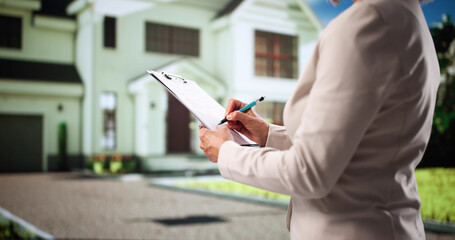 Professional Female Business Owner And Financial Appraiser Inspecting Property