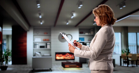 Senior Woman Conducts Real Estate Appraisal Inspections