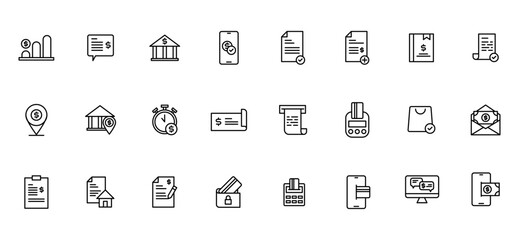 Line Icon set finance , business and accounting concept. Money, investing, analytics, payment etc. black and white Outline icon set