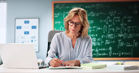 Professional Woman Math Teacher Tutoring On Laptop