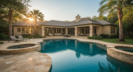 Luxury Villa with Resort-Style Pool and Palm Trees