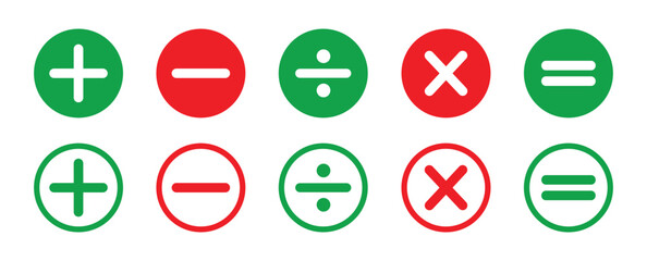 Math Icons Set, Basic mathematical symbol plus and minus multiplication division equals icon