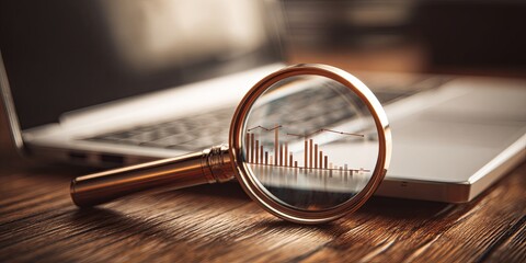 Analyzing Future Trends with a Magnifying Glass and a Laptop for 2026 and Beyond in a Modern Workspace