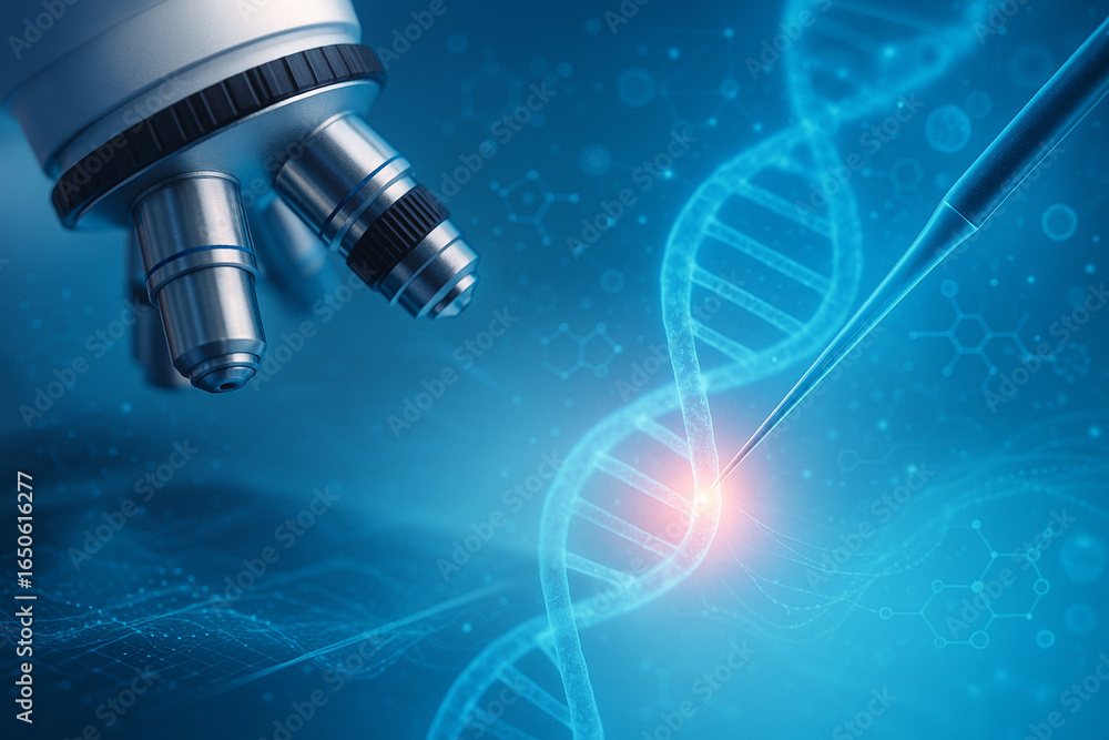 Aufkleber ai generated ultra realistic biotechnology image showing microscope dna structure and pipette with g