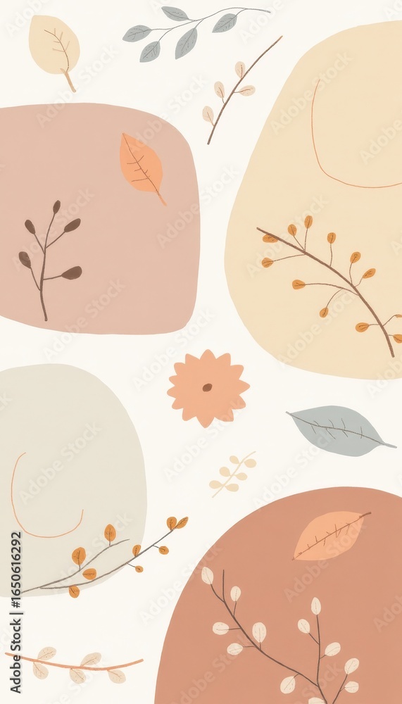 Poster abstract leaves and organic shapes design on a soft beige background creating a modern and stylish a